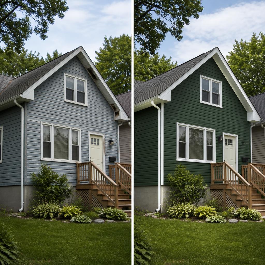 Illustrative before-and-after exterior concept for soffit and fascia concept; not a completed Nepean Siding project